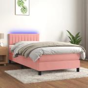 vidaXL Ramsäng med madrass rosa & LED 90x190 cm sammet