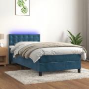 vidaXL Ramsäng med madrass & LED mörkblå 90x200 cm sammet