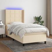 vidaXL Ramsäng med madrass & LED gräddvit 90x200 cm tyg