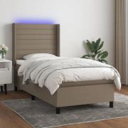 vidaXL Ramsäng med madrass & LED taupe 90x200 cm tyg
