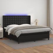 vidaXL Ramsäng med madrass & LED svart 160x200 cm konstläder