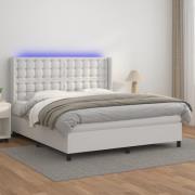 vidaXL Ramsäng med madrass & LED vit 180x200 cm konstläder