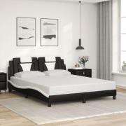 vidaXL Sängram med huvudgavel svart och vit 160x200 cm konstläder