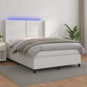 vidaXL Ramsäng med madrass & LED vit 140x200 cm konstläder