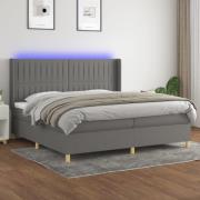 vidaXL Ramsäng med madrass & LED mörkgrå 200x200 cm tyg