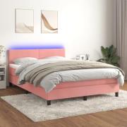 vidaXL Ramsäng med madrass rosa & LED 140x190 cm sammet