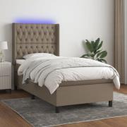 vidaXL Ramsäng med madrass & LED taupe 90x190 cm tyg