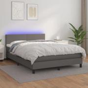 vidaXL Ramsäng med madrass & LED grå 140x200 cm konstläder
