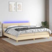 vidaXL Ramsäng med madrass & LED gräddvit 200x200 cm tyg
