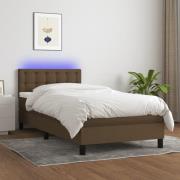 vidaXL Ramsäng med madrass & LED mörkbrun 90x200 cm tyg