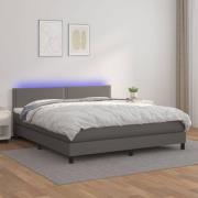 vidaXL Ramsäng med madrass & LED grå 160x200 cm konstläder