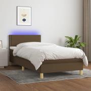 vidaXL Ramsäng med madrass & LED mörkbrun 90x190 cm tyg