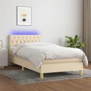 vidaXL Ramsäng med madrass & LED gräddvit 100x200 cm tyg