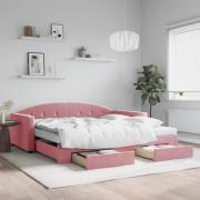vidaXL Dagbädd utdragbar med lådor rosa 100x200 cm sammet