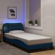 vidaXL Sängram med LED utan madrass blå 90x200 cm tyg