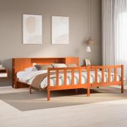 vidaXL Säng med bokhylla utan madrass vaxbrun 180x200cm massiv furu