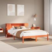 vidaXL Säng med bokhylla utan madrass vaxbrun 120x190 cm massiv furu