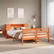 vidaXL Säng med bokhylla utan madrass vaxbrun 140x190cm massiv furu