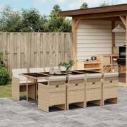 vidaXL Matgrupp för trädgården med dynor 9 delar beige konstrotting