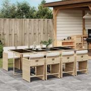 vidaXL Matgrupp för trädgården med dynor 9 delar beige konstrotting