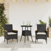 vidaXL Matgrupp för trädgård med dynor 3 delar svart konstrotting&glas