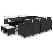vidaXL Matgrupp för trädgården med dynor 13 delar konstrotting svart
