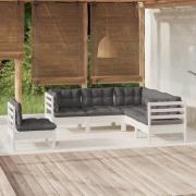vidaXL Loungegrupp med dynor 5 delar vit massiv furu