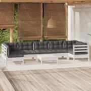 vidaXL Loungegrupp med dynor 8 delar vit massiv furu