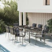 vidaXL Matgrupp för trädgården med dynor 9 delar grå konstrotting