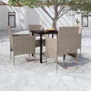 vidaXL Matgrupp för trädgården med dynor 5 delar beige och svart