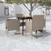 vidaXL Matgrupp för trädgården med dynor 5 delar beige och svart