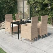 vidaXL Matgrupp för trädgården med dynor 5 delar beige