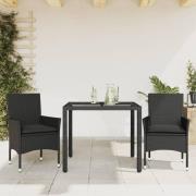 vidaXL Matgrupp för trädgård med dynor 3 delar svart konstrotting&glas