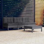 vidaXL Loungegrupp med antracit dynor 4 delar massiv furu