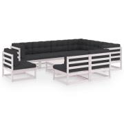 vidaXL Loungegrupp med dynor 10 delar vit massiv furu