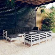 vidaXL Loungegrupp med dynor 10 delar vit massiv furu