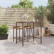 vidaXL Barbord med glasskiva brun 110x70x110 cm konstrotting