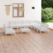 vidaXL Loungegrupp för trädgården 10 delar vit massiv furu