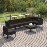 vidaXL Loungegrupp med dynor 8 delar konstrotting svart