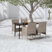 vidaXL Matgrupp för trädgården med dynor 5 delar beige och svart