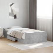 vidaXL Sängram med lådor betonggrå 90x190 cm konstruerat trä