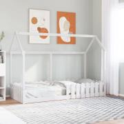 vidaXL Barnsäng med husram vit 80x200 cm massiv furu