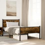 vidaXL Sängram utan madrass metall rökfärgad ek 100x190 cm