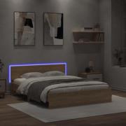 vidaXL Sängram med huvudgavel och LED sonoma-ek 160x200 cm