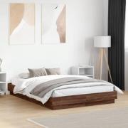 vidaXL Sängram med LEDs brun ek 120x190 cm
