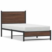 vidaXL Sängram utan madrass metall brun ek 90x200 cm