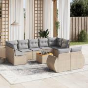 vidaXL Soffgrupp för trädgård med dynor 10 delar beige konstrotting
