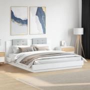 vidaXL Sängram med huvudgavel och LEDs vit 200x200 cm