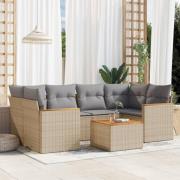 vidaXL Matgrupp för trädgården med dynor 7 delar beige konstrotting