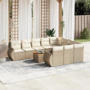 vidaXL Loungegrupp för trädgården m. dynor 11 delar beige konstrotting